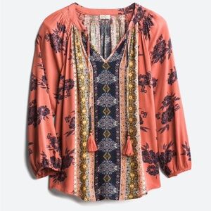 Mason Belle Caseey Tassel Detail Top | XL | Coral/Navy